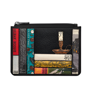 Zip Top Leather Purse - Dickens library Black