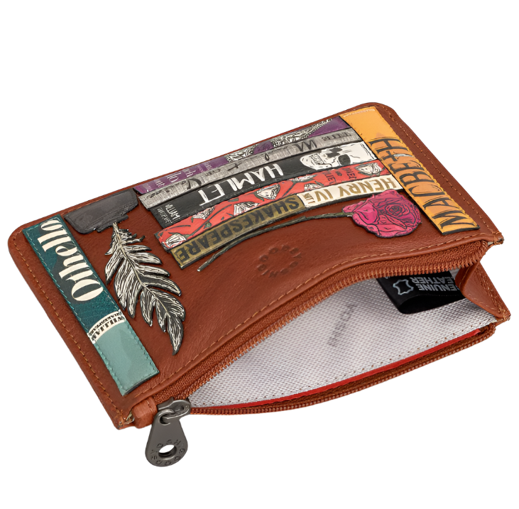 Zip Top Leather Purse - Shakespeare library Brown