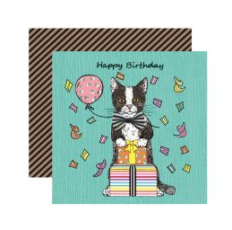 Happy Birthday Rainbow Stripe Cat Card