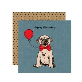 Happy Birthday Red Bow Tie and Balloon Pug Card