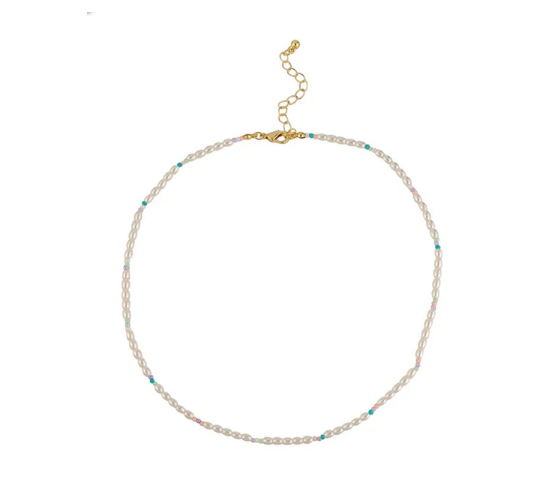 Double Bead & Pearl Necklace - Gold