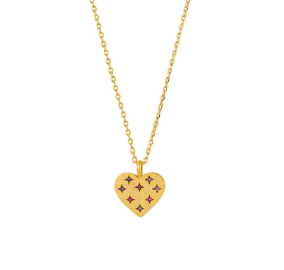 Pink Crystal Heart Necklace - Gold