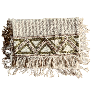 Beaded Clutch Bag - Tan & Cream Stripe