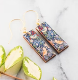 Rectangle Drop Earrings - William Morris Strawberry Theif