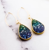 Raindrop Earrings - Blue & Green Glass Glitter