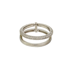 Silver Crystal Double Band Ring