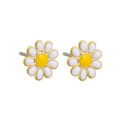 Enamel Daisy Dot Stud Earrings, White - Gold