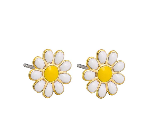 Enamel Daisy Dot Stud Earrings, White - Gold