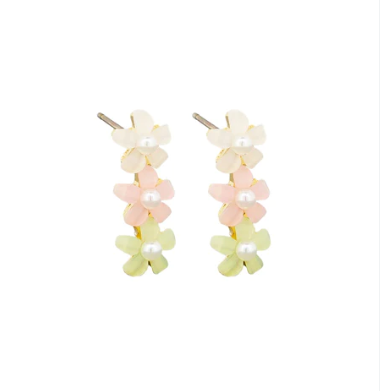 Trio Daisy Drop Earrings, Pastel - Gold