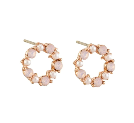 Halo Earrings, Rose Quartz - Rose Gold