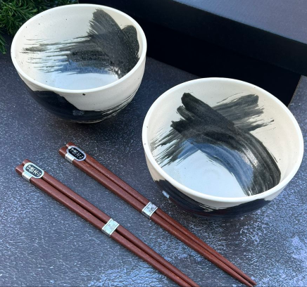 Brush Stroke Bowl & Chopstick Set of 2