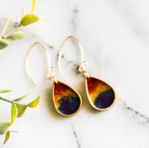 Brass Frame Raindrop Earrings - Rainbow