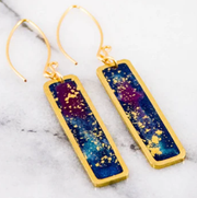 Brass Frame Rectangle Drop Earrings - Petit Galaxy