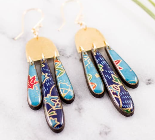 Japanese Triple Raindrop Earrings - Turquoise + Royal