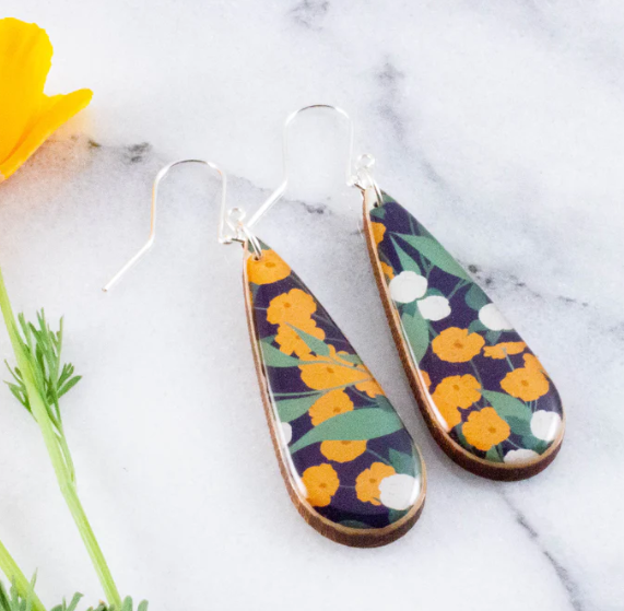 Teardrop Earrings - Modern California Poppy