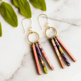 Japanese Collage Fringe Earrings - Pink & Purple