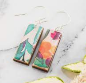 Rectangle Drop Earrings - Modern Watercolour Floral
