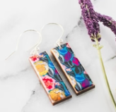 Rectangle Drop Earrings - Midcentury Modern Floral
