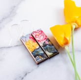 Rectangle Earrings - Vintage Lotus Blossom