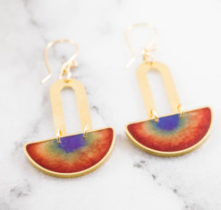 Brass Drop Earrings - Double Rainbow