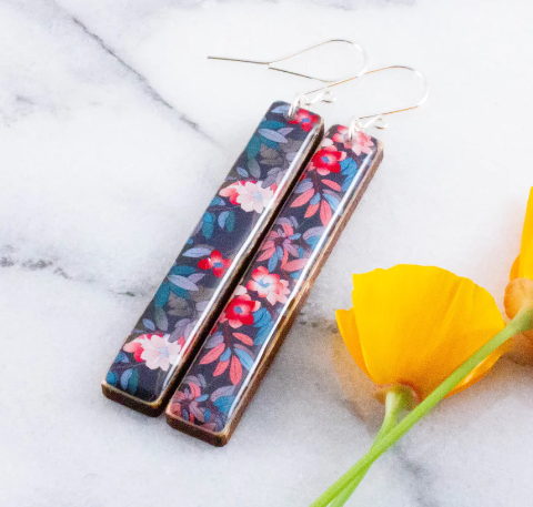 Bar Drop Earrings - Modern Japanese Floral