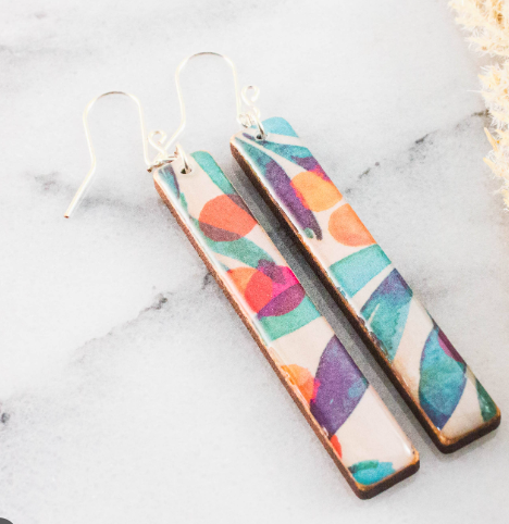 Bar Drop Earrings - Modern Watercolour Floral