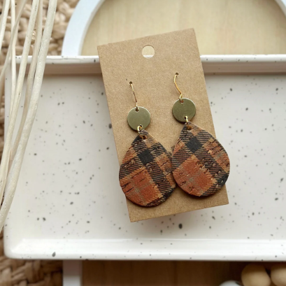 Dew Drop Earrings  - Toffee Plaid
