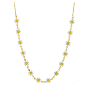 Daisy Chain Necklace (14 Daisies), White - Gold