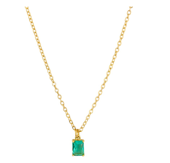 Green Crystal Pendant Necklace - Gold