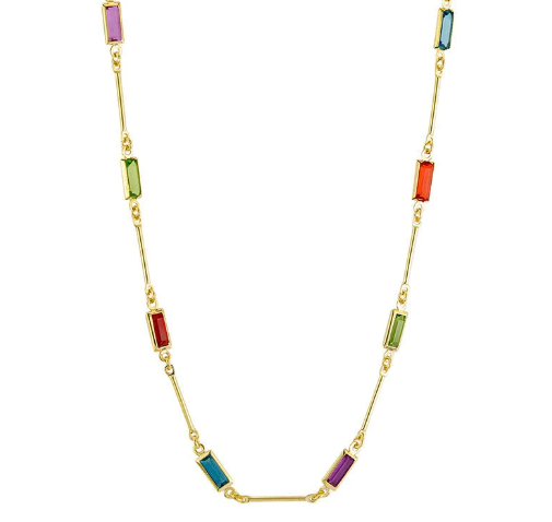 Bar Necklace,  Mixed Baguette Crystal - Gold