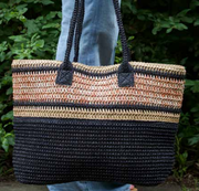 Odette Black & Terracotta Striped Woven Bag