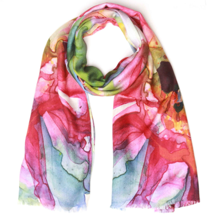 100% Cashmere Wool Scarf - Cactus Flower