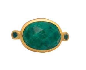 Banjara Gold Plate Ring With Simulated Emerald