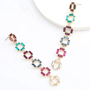 Olive  Square-cut Rhinestone Drop Earrings