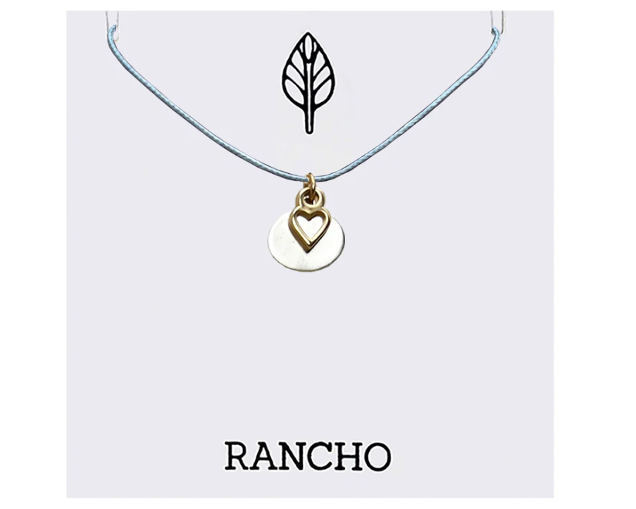 Gold Hollow Heart + Silver Oval on Grey Cord Necklace