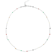 Coloured Beads Necklace - Silver