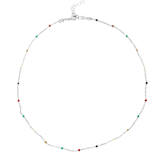 Coloured Beads Necklace - Silver