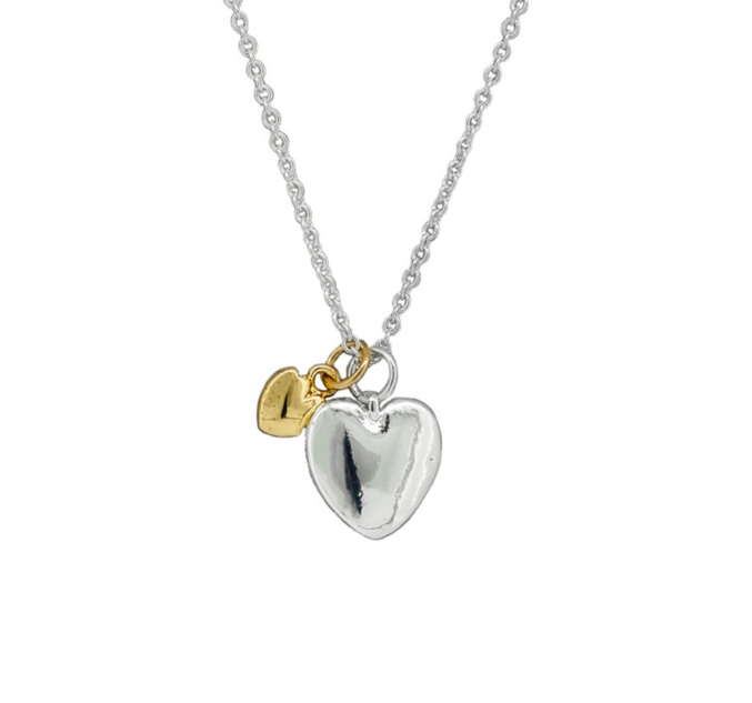 Double Heart Necklace - Silver