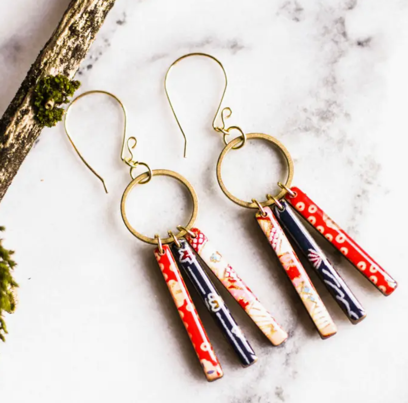 Petite Fringe Earrings - Red & Blue