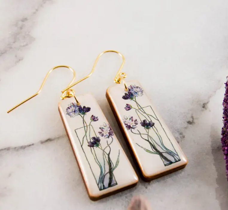 Tapered Rectangle Drop Earrings - Art Deco Cluster Lily Flower