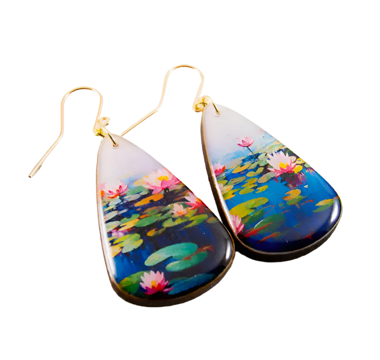 Oversize Teardrop Drop Earrings - Waterlily Pond