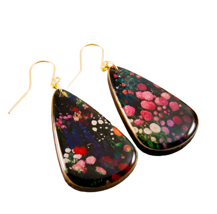 Oversize Teardrop Drop Earrings - Midnight Garden