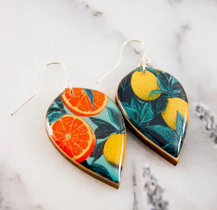 Large Leaf Earrings - Vintage Teal Citrus