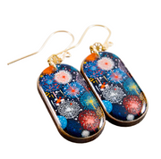 Oblong Drop Earrings - Graphic Fireworks Show