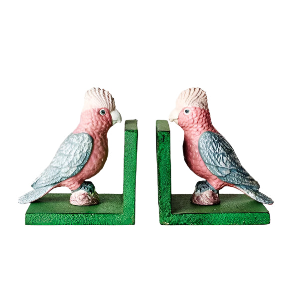 Cast Iron Bookends - Galah, Green Base