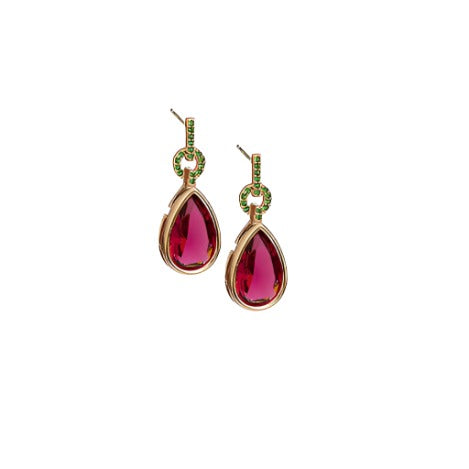 Adele Crystal Drop Stud Earrings, Fuchsia - Gold