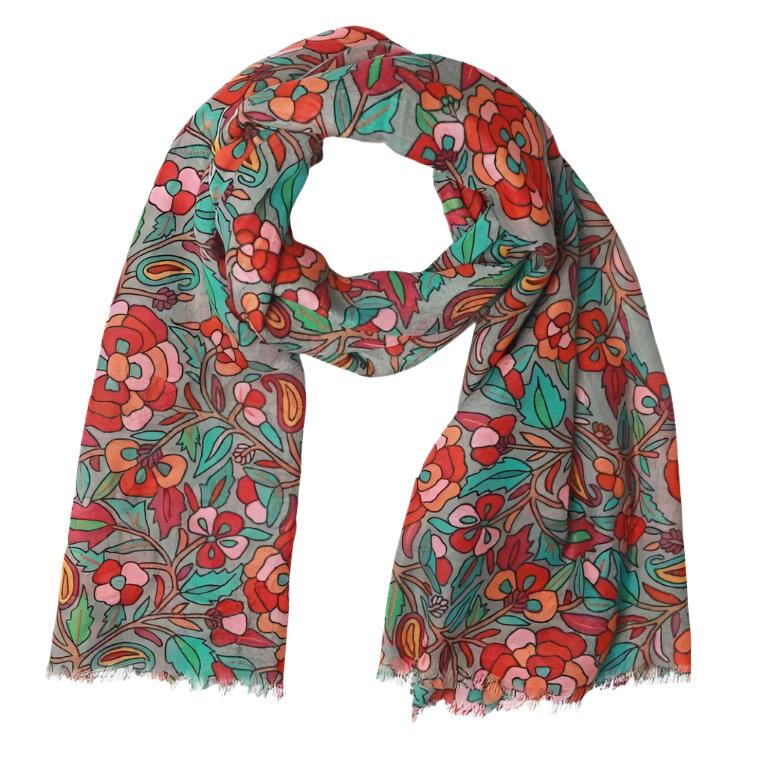 Merino Silk Scarf - Multicolour Floral