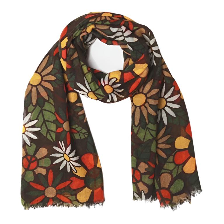 Merino Silk Scarf - Retro Floral
