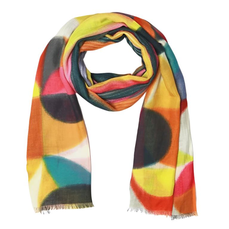 Merino Silk Scarf - Multicolour Geometric