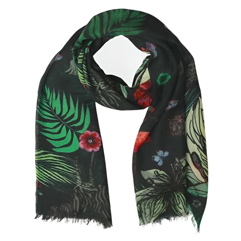 Merino Silk Scarf - Jungle Floral